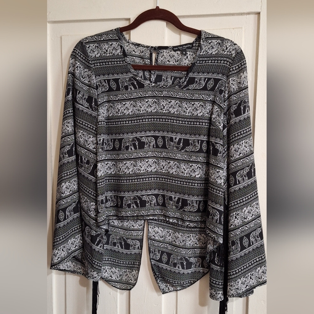 See You Monday Black and White Paisley Top